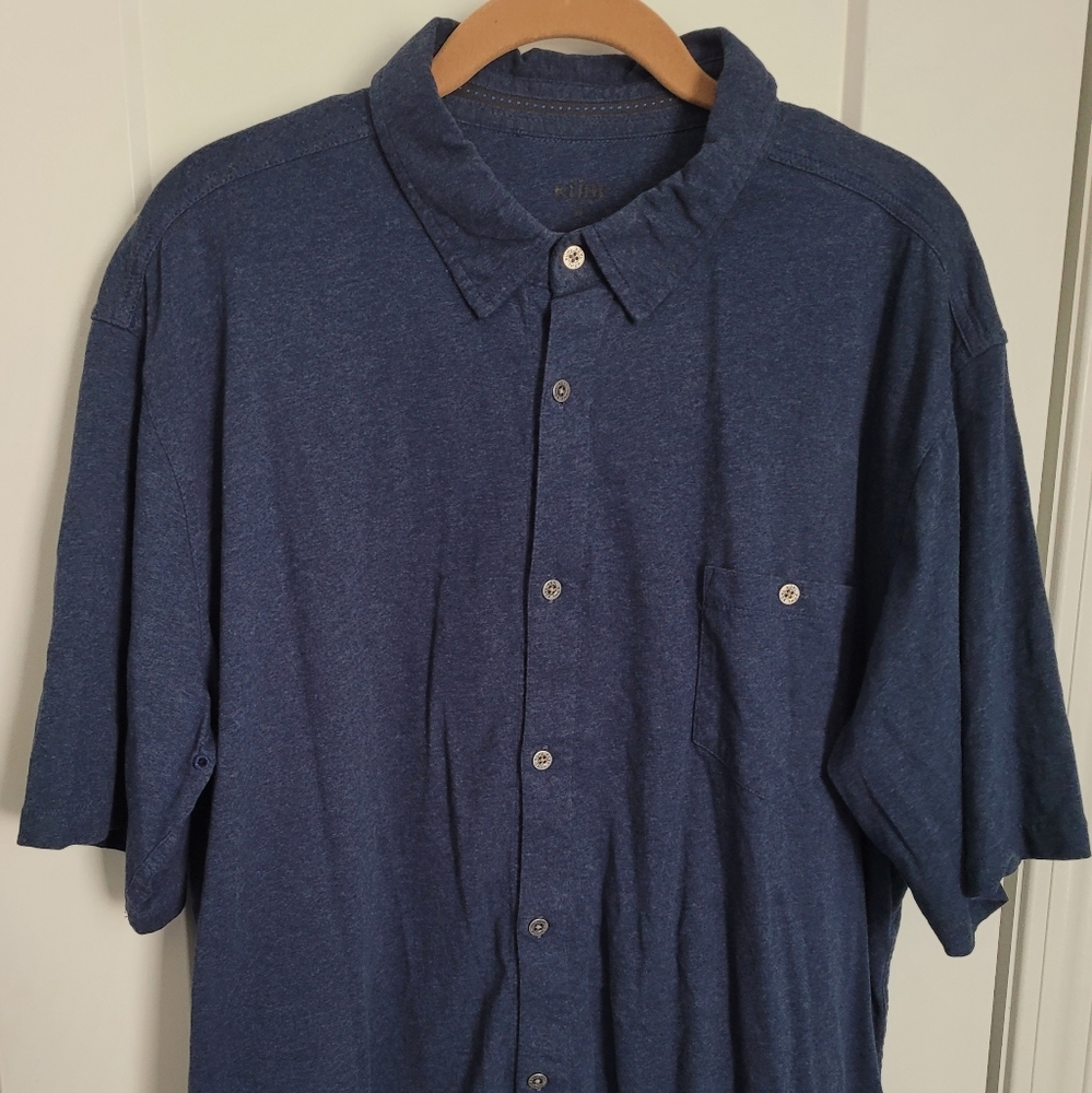 Kuhl Button Up Short Sleeve Shirt Men Medium Blue Hiking Outdoor Born Mountain